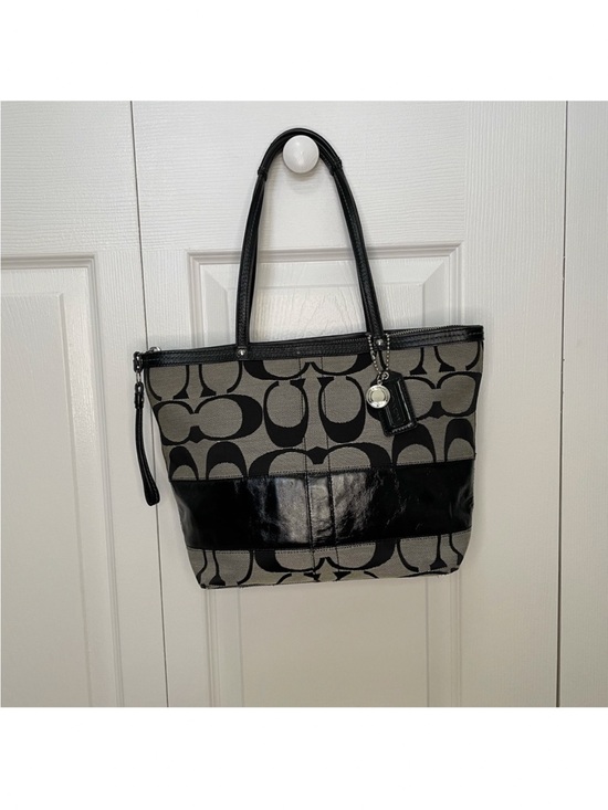Coach Handbags - Coach Signature Canvas Tote in Black and Gray
